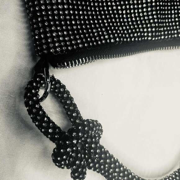 Vintage Handmade Beaded Evening Bag 1990s, Black Crystal Mesh, Zipper Closure - Picture 4 of 12